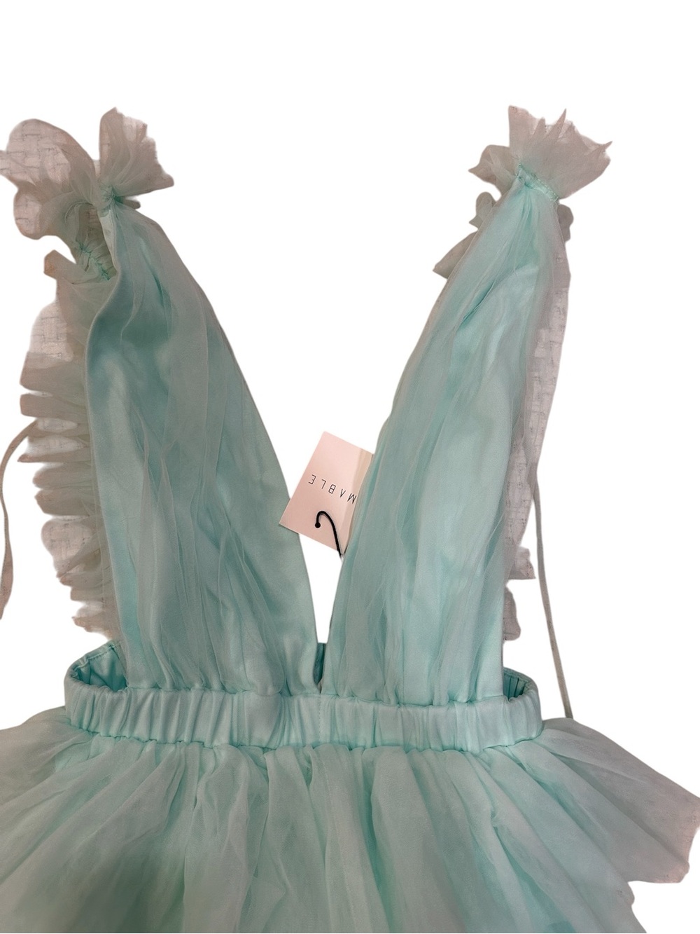 Mable mint green/ seafoam tulle tiered mini dress - Picture 4 of 8